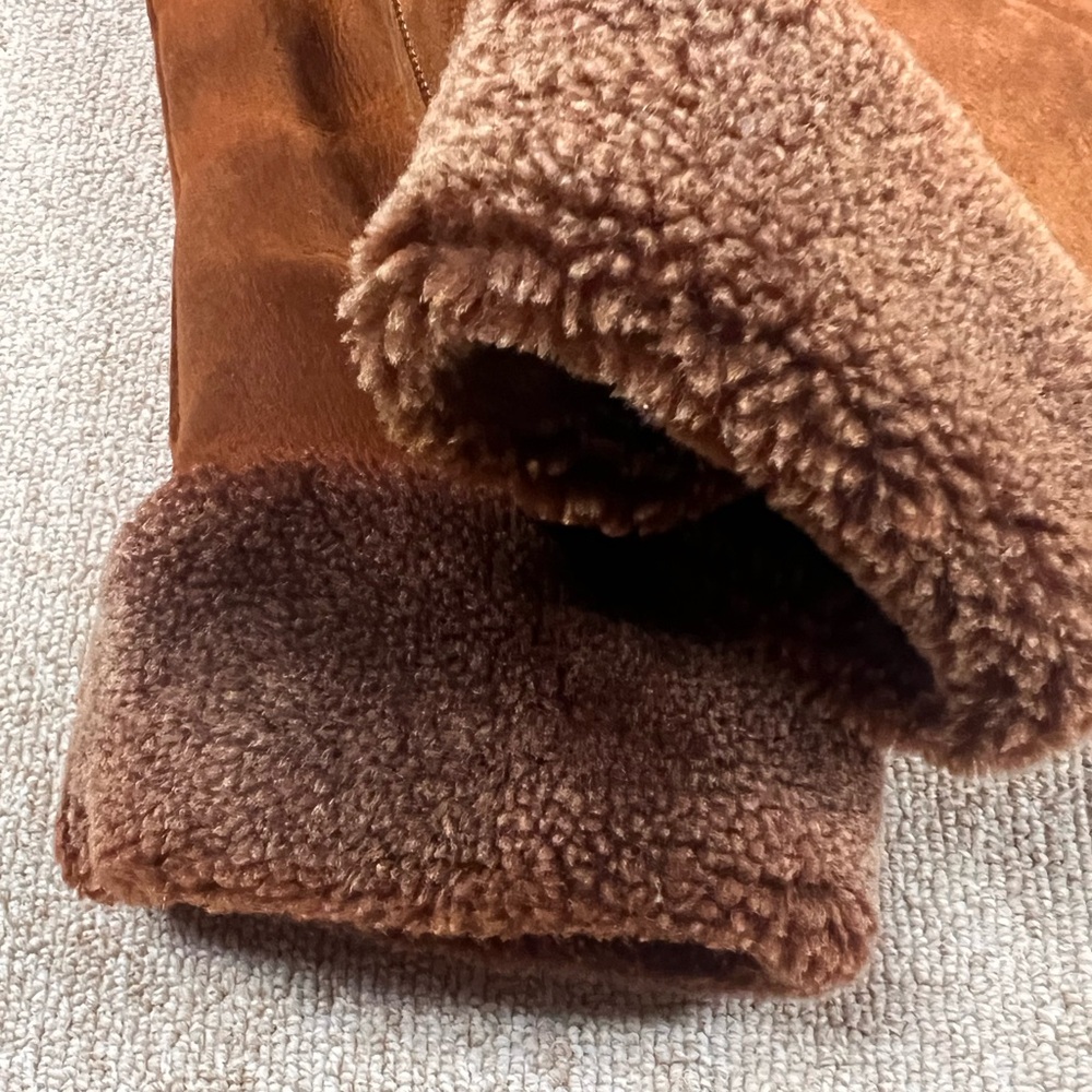 Women’s Brown Tan Suede Shearling Jacket XS/S Real Sheepskin Sherpa Fur Warm - Picture 14 of 16